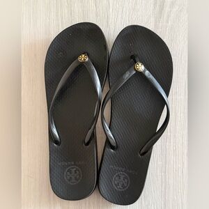 Tory Burch Black Sandals with Gold Logo